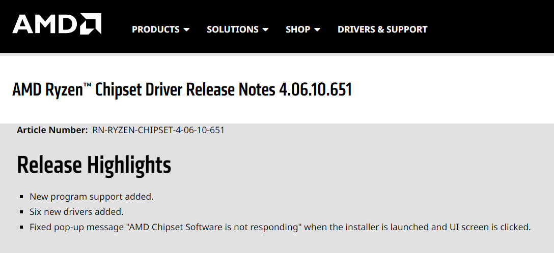 AMD芯片组驱动4.06.10.651 发布！修复“AMD芯片组软件没有响应”的错误